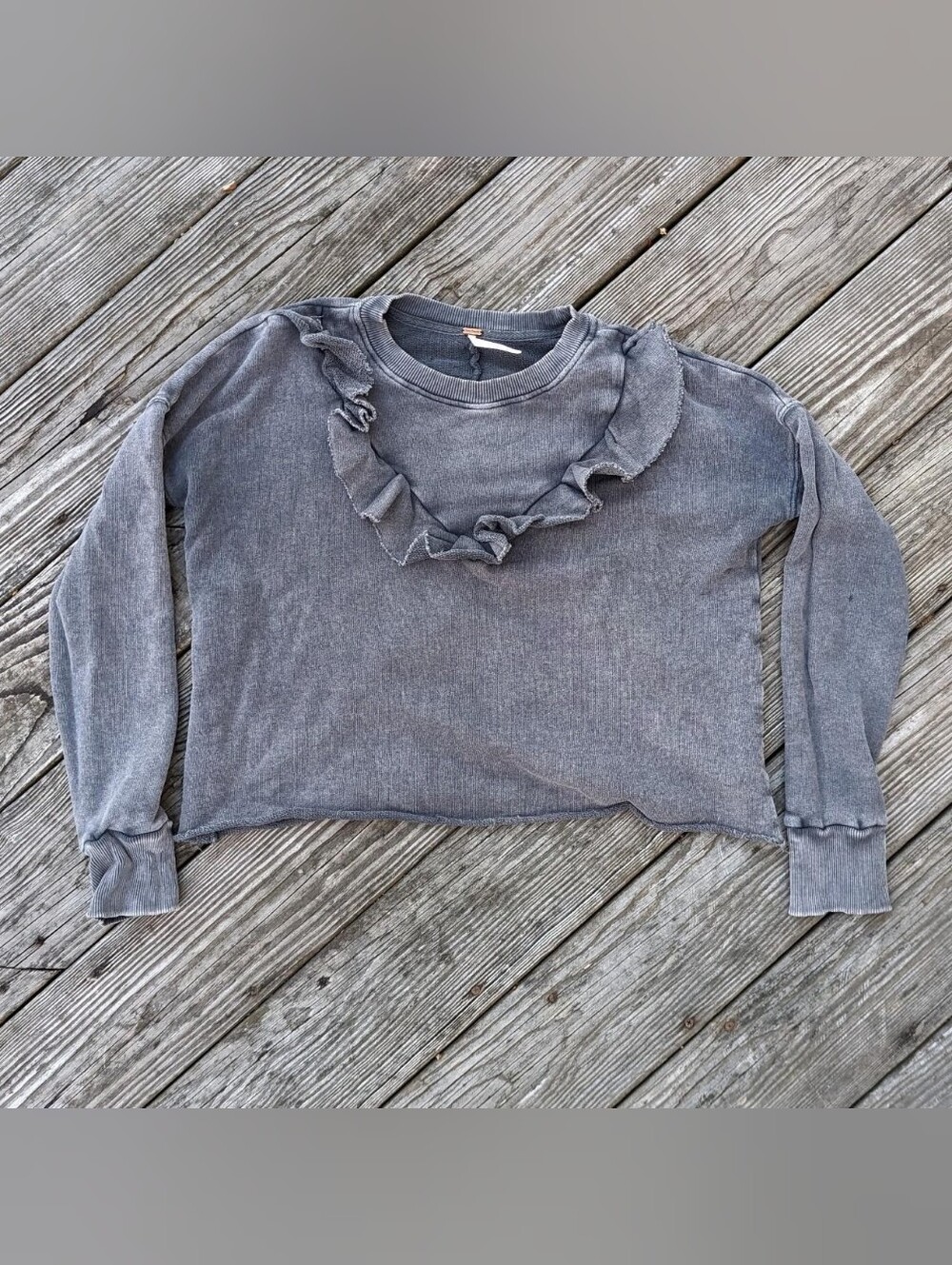 Free People Ooh La Ruffle Pullover Crewneck Sweatshirt